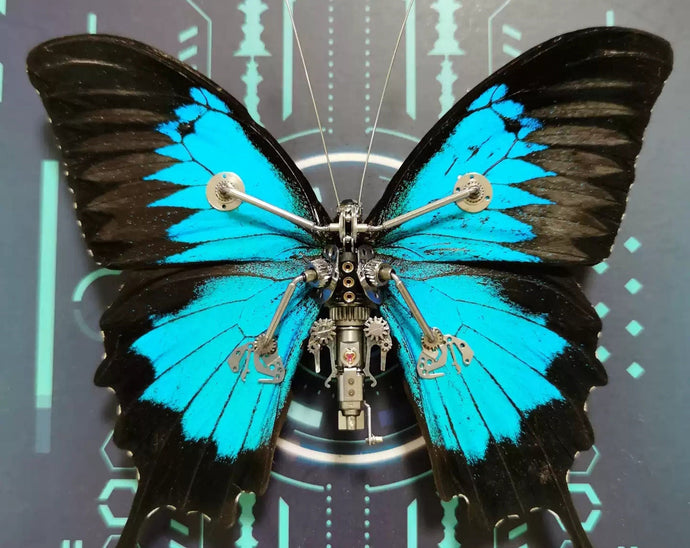 Cyberpunk Butterfly Papilio Ulysses With A Mechanical